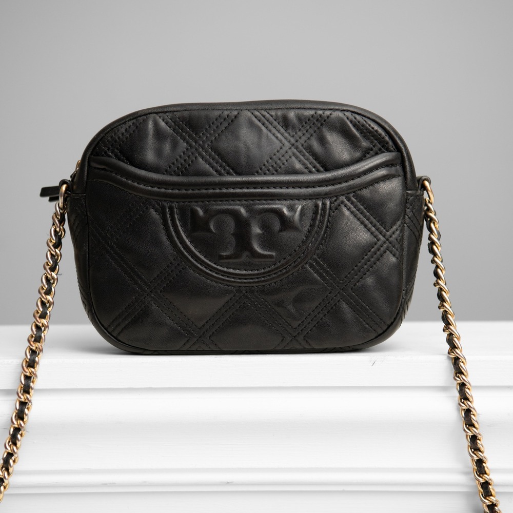 Tory Burch Fleming Crossbody Bag Black Quilted Leather Minimalist Quiet Luury